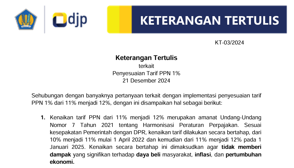 Keterangan Tertulis No. 3 Tahun 2024