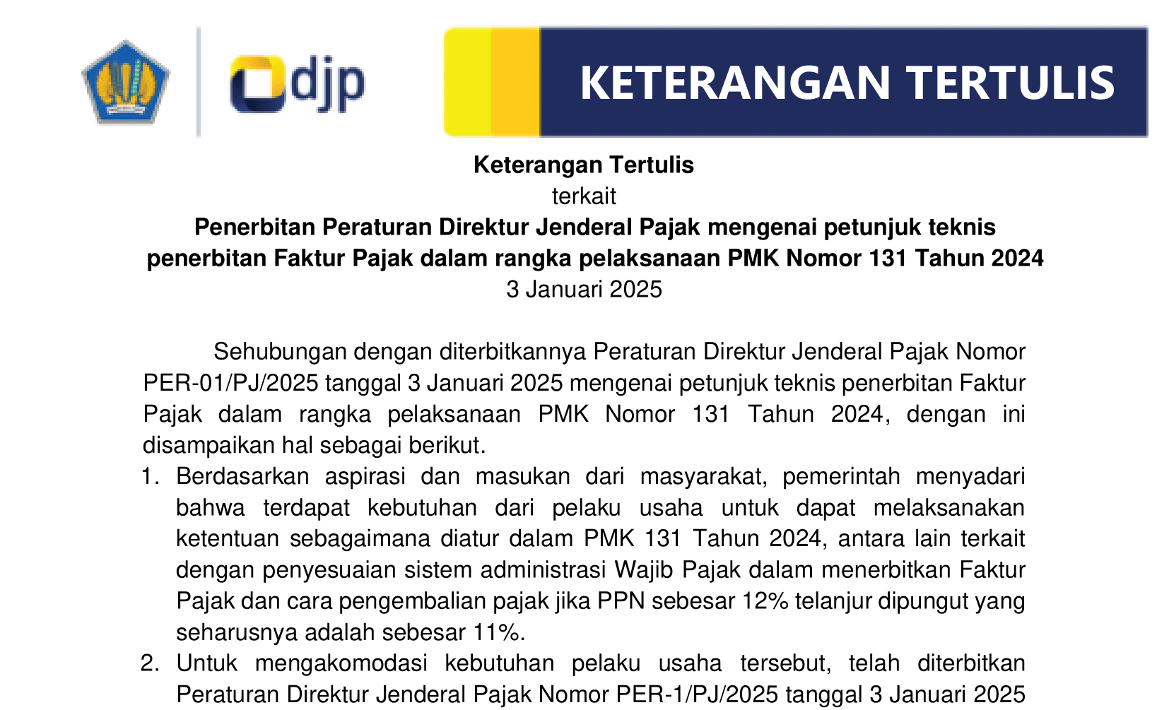 Masa Transisi Penyesuaian Tarif PPN 12%